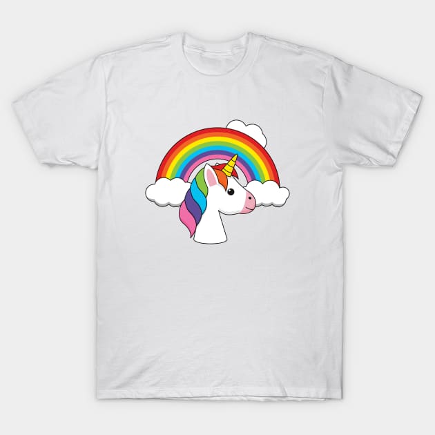 Unicorn and Rainbow with Clouds Kawaii T-Shirt by BirdAtWork